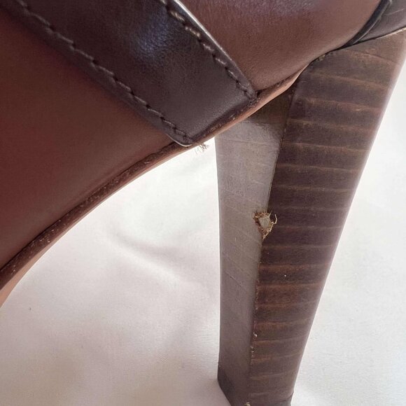 Cole Haan Women's N_ke Air Boots Knee Tall w/ Zip 2-Tone Brown Leather High Heel - Picture 6 of 7